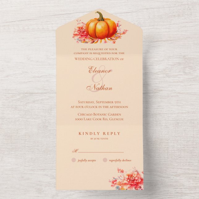 Invitation Tout En Un Automne Citrouille Mariage botanique (À l'intérieur)