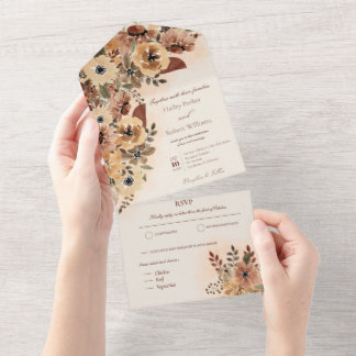 Invitation Tout En Un Automne Elegant Aquarelle Floral Mariage