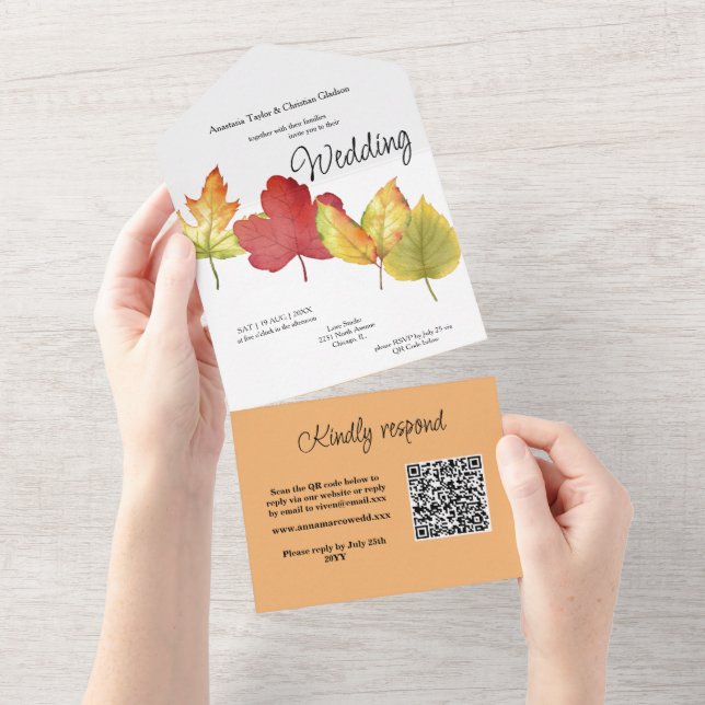 Invitation Tout En Un Automne Feuilles d'automne en un seul mariage Invi (Déchirure)