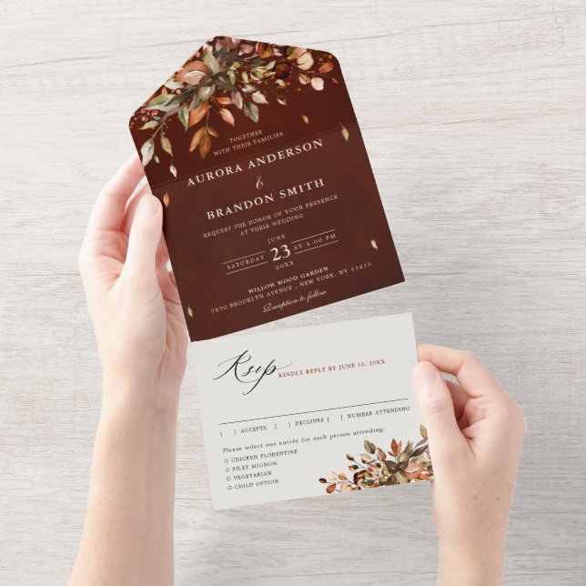 Invitation Tout En Un Automne Feuilles Russe Pays Boho Mariage (Déchirure)
