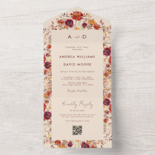 Invitation Tout En Un Automne Fleur sauvage QR Code RSVP Automne Mariage