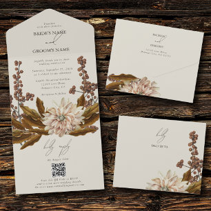 Invitation Tout En Un Automne Floral Tones Terre Aquarelle Mariage de au