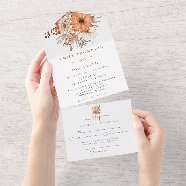Invitation Tout En Un Automne Florals Adresses invités Mariage (Déchirure)