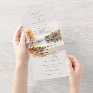 Invitation Tout En Un Automne lac et forêt Tout en un Mariage Inviter