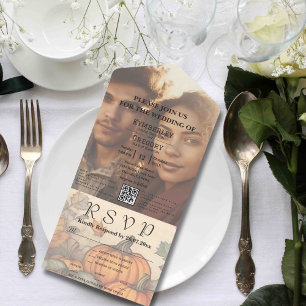 Invitation Tout En Un Automne Moisson Automne Aquarelle Style Photo QR C