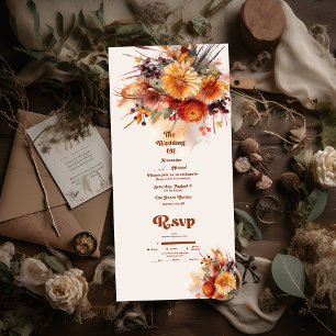 Invitation Tout En Un Automne Orange Brûlé Aquarelle Herbe de Pampas Mar