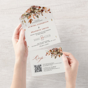 Invitation Tout En Un Automne Quitte le pays rustique Boho Mariage QR