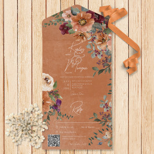 Invitation Tout En Un Automne Rouille Rustique & Vin Rouille Florale Cod