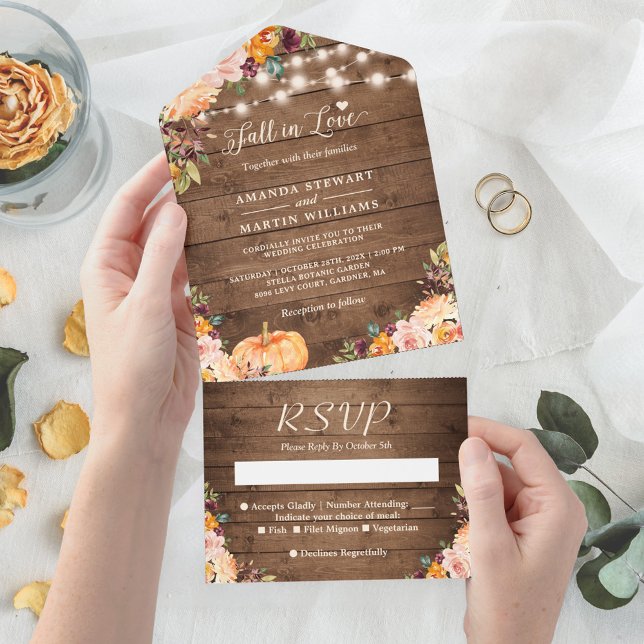 Invitation Tout En Un Automne Rustique Automne Floral Citrouille Mariage (Créateur téléchargé)