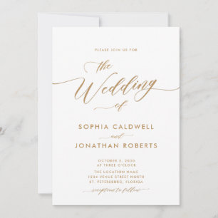 Invitation Tout en un avec détails Gold Calligraphy Mariage