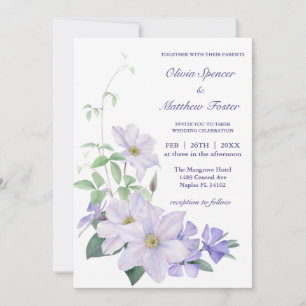 Invitation Tout en un, avec et periwinkle clematis Mariage