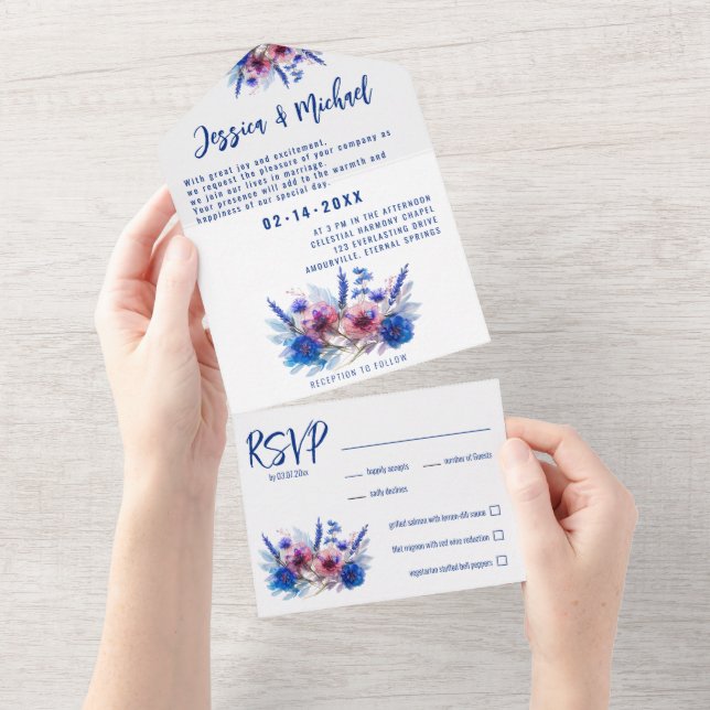 Invitation Tout En Un 💍 Avec Menu Pastel Whispers Meadows (Déchirure)