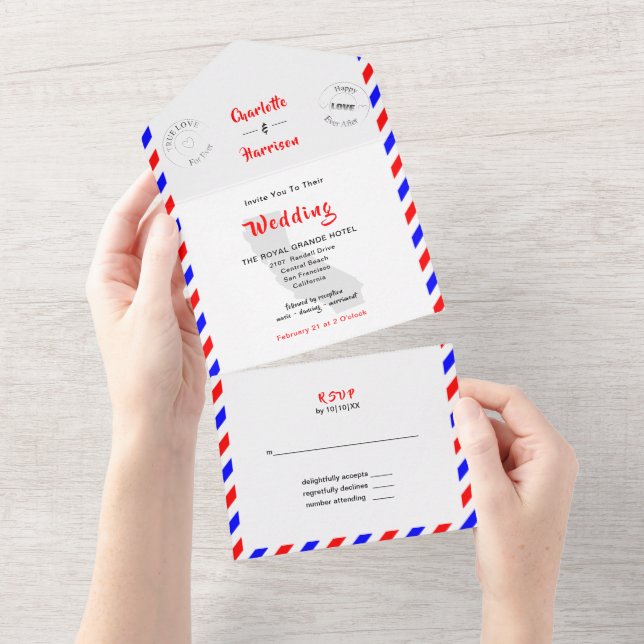 Invitation Tout En Un Avion de mariage de destination en Californie (Déchirure)