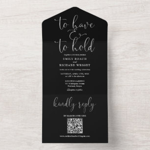 Invitation Tout En Un Avoir Et Tenir Le Code QR Mariage Noir Et Blanc