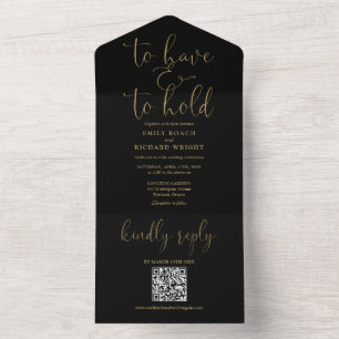Invitation Tout En Un Avoir Et Tenir Le Code QR Mariage Noir Et Or