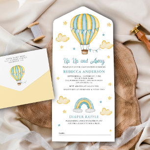 Invitation Tout En Un Baby shower à bulle à air chaud bleu jaune