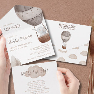 Invitation Tout En Un Baby shower à bulle à air chaud Boho Watercolor