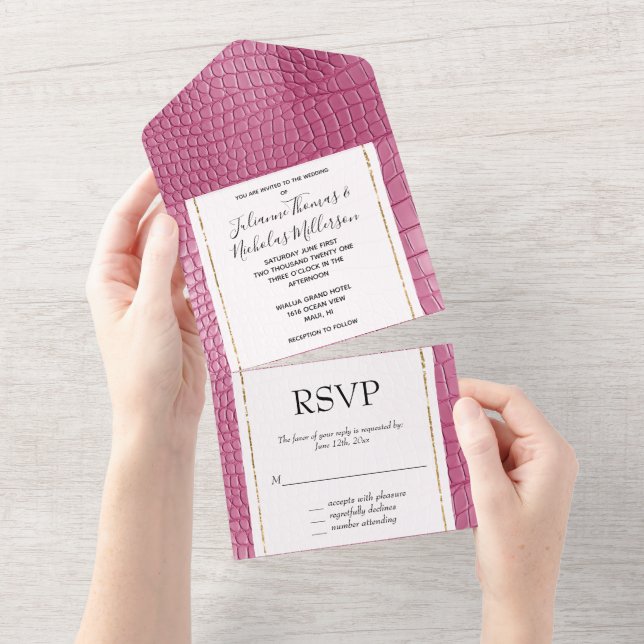Invitation Tout En Un Baby shower animal rose Faux Alligator (Déchirure)