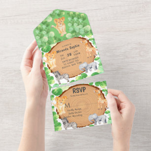 Invitation Tout En Un Baby shower animalier de Woodland Safari