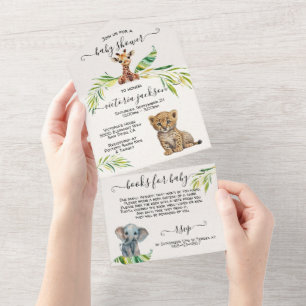 Invitation Tout En Un Baby shower Baby Jungle Safari