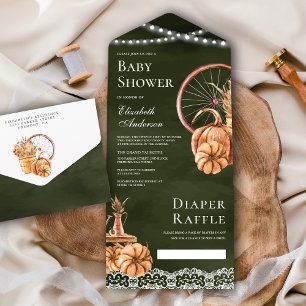 Invitation Tout En Un Baby Shower Bohème Automne Citrouille Vert Sauge