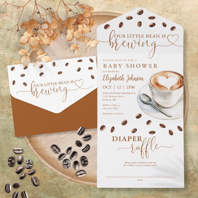 Invitation Tout En Un Baby Shower Café Little Bean (Little Bean Brewing Coffee Baby Shower All In One Invitation)