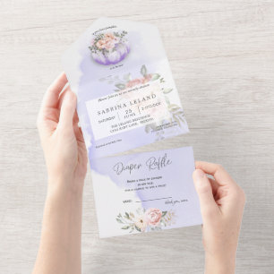 Invitation Tout En Un Baby shower Citrouille d'Améthyste Floral Aquarell