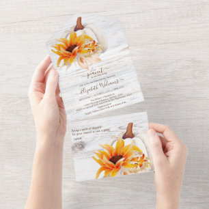 Invitation Tout En Un Baby shower Citrouille rustique en bois blanc