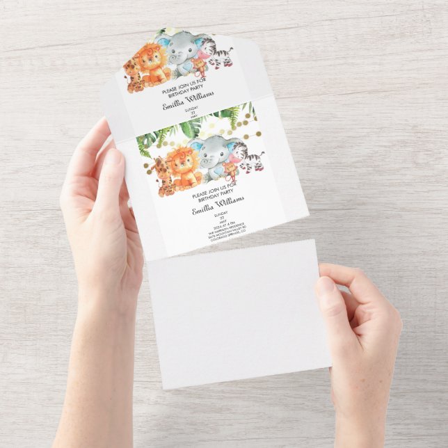 Invitation Tout En Un Baby shower d'aventure pour les animaux des bois (Déchirure)