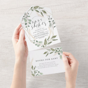 Invitation Tout En Un Baby shower de demande de livre géométrique Eucaly