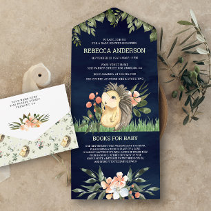 Invitation Tout En Un Baby shower de hérisson bleu de la Marine