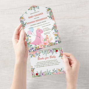 Invitation Tout En Un Baby shower de la flore de ballons de dinosaure mi