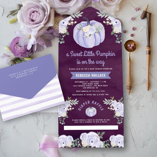 Invitation Tout En Un Baby shower de prune Rose de petite Citrouille (Créateur téléchargé)