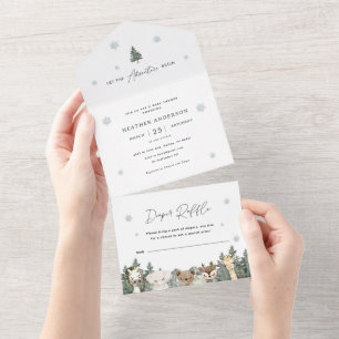 Invitation Tout En Un Baby shower d'hiver des forêts