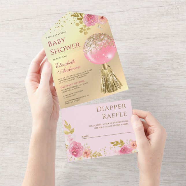 Invitation Tout En Un Baby shower d'huile d'or rose pâle (Déchirure)