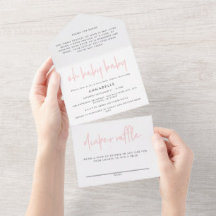 Invitation Tout En Un Baby shower double rose girly typographie moderne