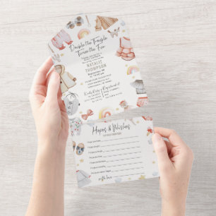 Invitation Tout En Un Baby shower Double Trouble Twin Girls & Hopes