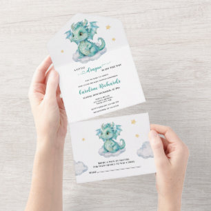 Invitation Tout En Un Baby shower Dragon mou