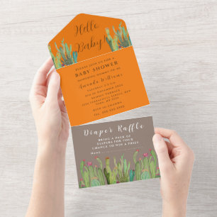 Invitation Tout En Un Baby shower du désert de Cactus de Bohême Neutre s