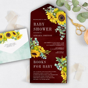 Invitation Tout En Un Baby shower Feuille de l'Eucalyptus des Tournesols