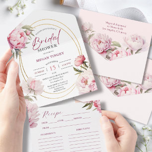 Invitation Tout En Un Baby Shower Fleur de Pivoine Rose Recipe