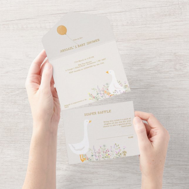 Invitation Tout En Un Baby shower Fleur sauvage de canard d'oie d'aquare (Déchirure)