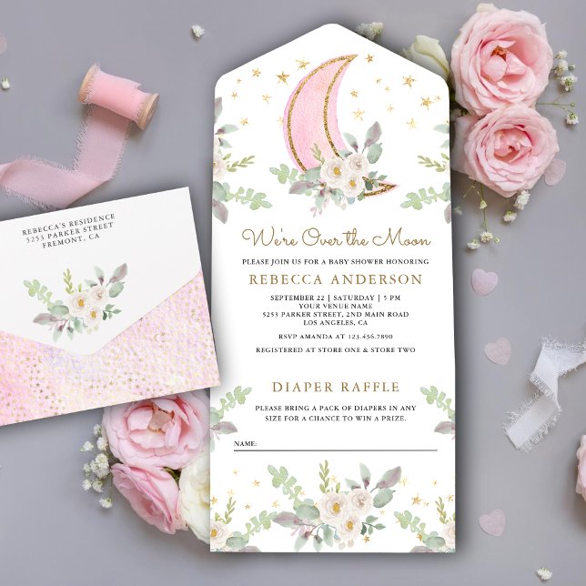 Invitation Tout En Un Baby shower floral d'ivoire rose rustique (Créateur téléchargé)
