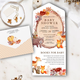 Invitation Tout En Un Baby Shower Forêt Animale Rustique d'Automne