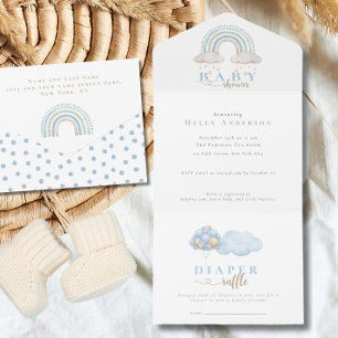 Invitation Tout En Un Baby Shower Garçon Arc-en-Ciel Aquarelle Bohème Bl