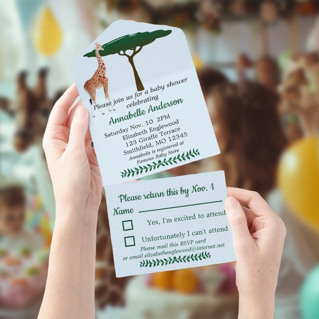 Invitation Tout En Un Baby shower Giraffe avec RSVP (Créateur téléchargé)