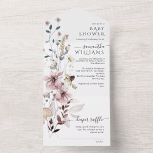 Invitation Tout En Un Baby shower moderne et minimaliste fleur sauvage b