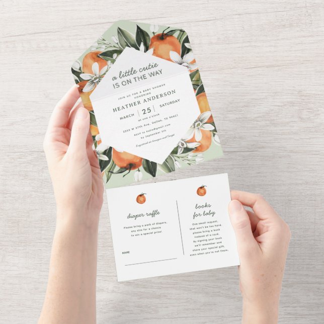 Invitation Tout En Un Baby shower neutre de genre de Little Cutie (Déchirure)