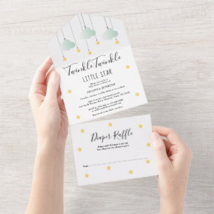 Invitation Tout En Un Baby shower neutre Twinkle Twinkle
