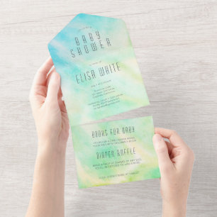 Invitation Tout En Un Baby shower Pastel Abstrait Élégant Chic PERSONNAL